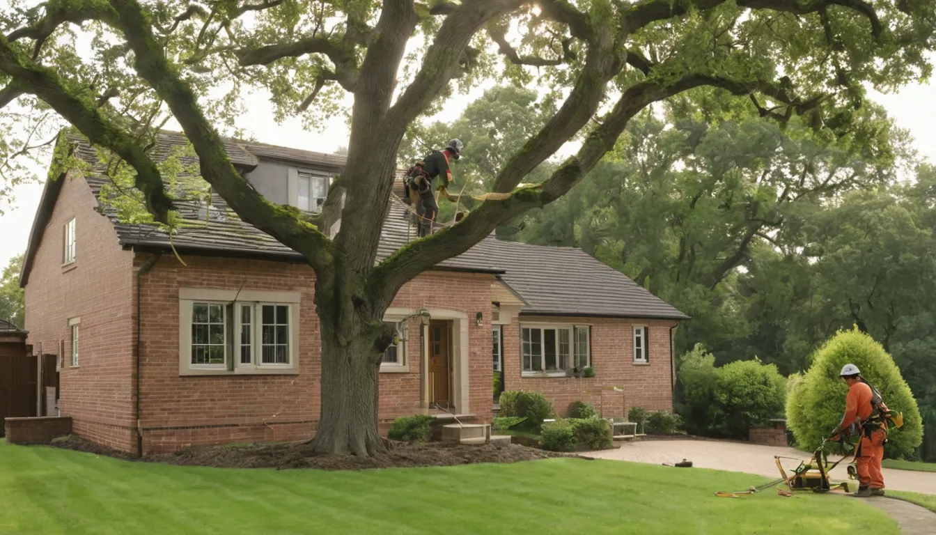 Local tree removal provider safely cutting a large oak beside a brick home in Memphis